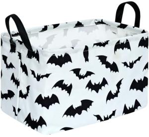 KUNRO Bat Pattern Halloween Storage Gift Basket Canvas Storage Bins with Handles Rectangle Storage Cubes Organizer for Bedroom Living Room