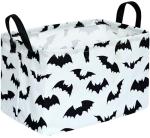 KUNRO Bat Pattern Halloween Storage Gift Basket Canvas Storage Bins with Handles Rectangle Storage Cubes Organizer for Bedroom Living Room