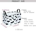 KUNRO Bat Pattern Halloween Storage Gift Basket Canvas Storage Bins with Handles Rectangle Storage Cubes Organizer for Bedroom Living Room