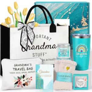 Suhctuptx Grandma Gift Set, Christmas & Birthday Gifts for Grandma, Funny Mother's Day Ideas for Grandparent & Nana Basket with Tote Bag