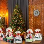Cholemy 12 Pack 12 x 10 x 4 Inch Christmas Gift Baskets Empty Kit Include 12 Cardboard Gifts Baskets with Handles, 12 Wrap Bags, 12 Pull Bows for Christmas Weddings Anniversaries (Classic Style)