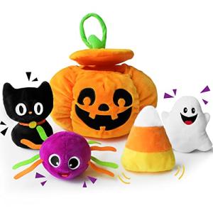 Bunny Chorus My First Halloween Pumpkin Toys Playset, 5ct Halloween Stuffed Pumpkin Plush Cat Spider Ghost Candy Corn for Baby Girls Boys, for Babies