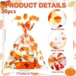 Cholemy 30 Pcs Fall Large Cellophane Gift Basket Bags Bulk 19.7" x 27.6" Jumbo Thanksgiving Plastic Goodie Bags Autumn Pumpkin Maple Leaf Wrap Bags with Twist Ties for Present Crafts Party Favors