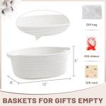 Bufims Small Woven White Gifts Basket for Storage Empty with Ribbons and Bags Durable Cute Gifts 12"X 8" X 5" Small Rope Basket for Gifting