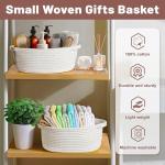 Bufims Small Woven White Gifts Basket for Storage Empty with Ribbons and Bags Durable Cute Gifts 12"X 8" X 5" Small Rope Basket for Gifting