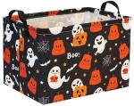 TIBAOLOVER Halloween Basket Cute Halloween Baskets for Kids Pumpkin Halloween Basket Rectangular Toy Storage Bin Organizer Box Room Decor for Halloween Parties(Black Halloween)