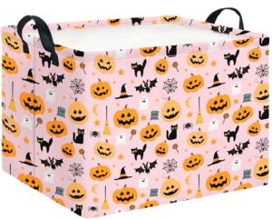 HKEC Rectangle Storage Basket with Handles,Collapsible Storage Bin,Books Box,Gift Basket(Halloween Cat Basket)