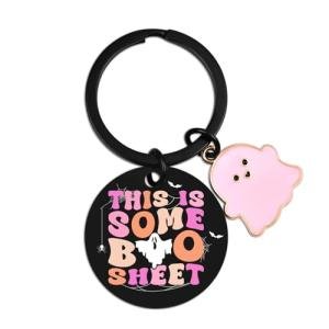 Uneedity Halloween Gifts for Her Him Teen Girls Young Lady Female Child Women Men Funny Halloween Boo Basket Ideas Gift on Halloween Cool Ghost Keychain Gifts（Black）
