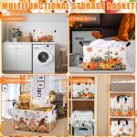 Boao 3 Pcs Fall Pumpkin Storage Basket Maple Leaf Autumn Thanksgiving Gift Basket Farm Harvest Cart Foldable Waterproof Box Organizer Bin with Handles for Nursery Book Shelf Closet Home(Gnome)