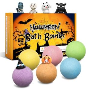 Halloween Bath Bombs for Kids with Toys Inside,Boo Spooky Basket Stuffers, Halloween Party Favors for Toddlers, Bubble Bath Toys Gifts for Kids Ages 4-8