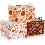Geelin 3 Pcs Fall Storage Baskets for Gifts, Collapsible Waterproof Canvas Harvest Autumn Maple Leaf Storage Bin Organizer with Handles for Book Closet Shelf Nursery Thanksgiving Day Halloween Decor