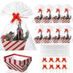 Kolldenn 24 Pcs Christmas Baskets for Gift Empty DIY Bulk 8" x 10" Candy Cane Striped Gift Basket Kit with Handles 8 Basket 8 Bags and 8 Bows to Fill for Xmas Wedding Birthdays Party Wrapping