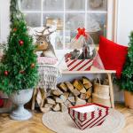 Kolldenn 24 Pcs Christmas Baskets for Gift Empty DIY Bulk 8" x 10" Candy Cane Striped Gift Basket Kit with Handles 8 Basket 8 Bags and 8 Bows to Fill for Xmas Wedding Birthdays Party Wrapping