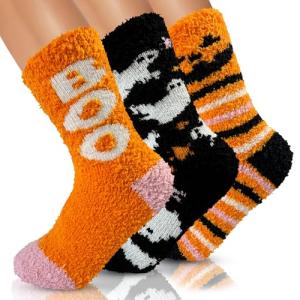 RBONIGHT 4X Thicker Halloween Fuzzy Socks for Women, Cozy Fluffy Warm Soft Socks for Fall Winter Gifts, Halloween Gifts for Women, Boo Spooky Basket Stuffers