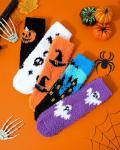 Moyel 5 Pairs Halloween Socks Kids 4-6 Years Funny Halloween Gifts for Boys Girls Fuzzy Pumpkin Bat Ghost Socks with Grips Boo Basket Stuffers for Kids Fun Party Favors Accessories