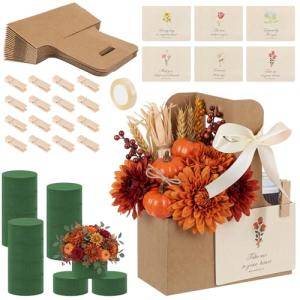 Reallnaive 16 Pack Flower and Coffee Carrier Kraft 2 Cup Drink Carrier with Handle Coffee Cup Holder with Floral Foam for Thanksgiving Gifts Baskets Wedding Baby Shower Birthday Party Favors