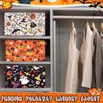 Boao 3 Pack Halloween Ghost Basket with Handles Collapsible Large Canvas Storage Baskets Boo Spooky Skull Pumpkin Cat Foldable Storage Box Organizer Bins for Trick or Treat Gifts Bedroom Home Office