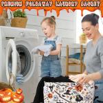 Boao 3 Pack Halloween Ghost Basket with Handles Collapsible Large Canvas Storage Baskets Boo Spooky Skull Pumpkin Cat Foldable Storage Box Organizer Bins for Trick or Treat Gifts Bedroom Home Office