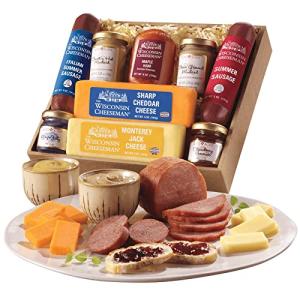 The Wisconsin Cheeseman Hostess Delight Gift Basket with Summer Sausage Meats and Cheeses – Charcuterie Boards for Holiday or Thank You Gifts for Adults, Women, and Men
