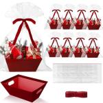 Kolldenn 24 Pcs Velvet Red Christmas Baskets for Gift Empty DIY Bulk 8" x 10" Gift Basket Kit with Handles 8 Velvet Basket 8 Bags and 8 Bows to Fill for Xmas Wedding Birthdays Party Wrapping