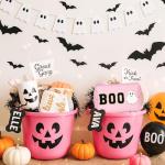 Dripkiaa Halloween Makeup Bag Chenille Patch Travel Cosmetic Bag Organizer Large Capacity Toiletry Bag Make Up Bags Cosmetic Pouch, Boo Basket Gifts for Women, Girls - Pink