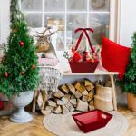 Kolldenn 24 Pcs Velvet Red Christmas Baskets for Gift Empty DIY Bulk 8" x 10" Gift Basket Kit with Handles 8 Velvet Basket 8 Bags and 8 Bows to Fill for Xmas Wedding Birthdays Party Wrapping