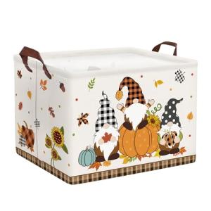 Clastyle Large Buffalo Plaid Gnome Pumpkin Basket Farm Harvest Maple Leaf Polka Dot Toy Storage Bin Sunflower Turkey Clothes Book Shelf Basket