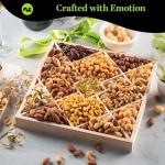 NUT CRAVINGS - Diwali Mixed Nuts Gift Basket in Reusable Diamond Wooden Tray + Green Ribbon (12 Assortments) Food Arrangement, Healthy Snack Care Package, Food Assortments