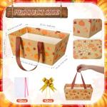Qinyoung 12 Pcs Fall Basket for Gifts Empty 9.8 x 6.5'' Pumpkin Maple Leaves Gift Basket Empty to Fill with Handles, Bows, Plastic Bags and Twist Ties for Autumn Thanksgiving Party Favor Supplies
