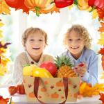 Qinyoung 12 Pcs Fall Basket for Gifts Empty 9.8 x 6.5'' Pumpkin Maple Leaves Gift Basket Empty to Fill with Handles, Bows, Plastic Bags and Twist Ties for Autumn Thanksgiving Party Favor Supplies