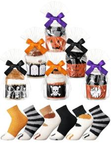 Yearntown 12 Pairs Holiday Fuzzy Socks Basket Stuffers Gift Halloween Fall Thanksgiving Cozy Fluffy Socks for Women Men(Halloween)