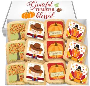 Thanksgiving Cookies 12 Pack Decorated | INDIVIDUALLY WRAPPED Sugar Cookies | Gift Basket Pumpkin Turkey Scarecrow | Nut Free