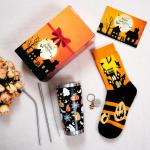 PUPPY GO Halloween Gifts Set, 5PCS Halloween Tumbler Set Includes 20oz Tumbler with Lids and Straw Socks Keychain Thanks Card, Cute Pumpkin Gift for Women