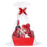 MADHOLLY 6Set Baskets for Gifts Empty- Sturdy Kraft Gift Basket Kit with Cellophane Wrap and Pull Bows for Valentine's Day Anniversary Wedding Holiday Gift Celebration Wrapping, Red
