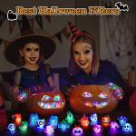 NPET 50Pcs Halloween Treats Light Up LED Rings, Non Candy Halloween Trick or Treats 3D Flashing Rings Toys Glow In the Dark Halloween Party Favor Ring Toy Gifts For Kids Adults Goodie Bag Stuffers