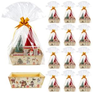 Kolewo4ever 36Pcs 12 Pack Christmas Basket Gifts Set 8x10'' Gifts Baskets for Gifts Empty to Fill with Baskets Empty, Vintage Style Xmas Basket Bags,Pull Bows for Christmas Holiday