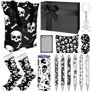 Wonderjune 14 Set Halloween Basket Gift for Women- Skeleton Gifts Box for Girls Kids Teens Mom Friend Sister