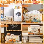 Boao 3 Pcs Fall Pumpkin Storage Basket Maple Leaf Autumn Thanksgiving Gift Basket Farm Harvest Cart Foldable Waterproof Box Organizer Bin with Handles for Nursery Book Shelf Closet Home (Scarecrow)