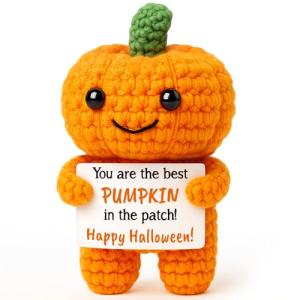 Mini Pumpkin Halloween Decorations Indoor Gifts for Women Men, Happy Halloween Basket Party Favors for Teen Girl Boy Kid, Fall Basket Gifts for Women, Thanksgiving Decor Handmade Crochet Pumpkin Decor