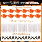 Kolewo4ever 36Pcs 12 Pack Halloween Basket Boo Basket Set 8x10inch Pumpkin Baskets for Gifts Empty to Fill with Baskets Empty Bags Pull Bows for Halloween Holiday