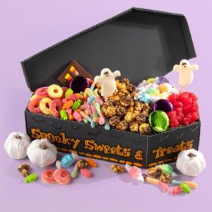 Spooky Boo Basket, Halloween Treats in Coffin Gift Box