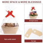 KEVTVEK Bigger Baskets for Gifts Empty, 6 Pack Sturdy Kraft Basket With Handles Gift Basket Kit, 6 Shrink Wrap Bags, 6 Bows and Hang Tag, Empty Gift Baskets to Fill for Mothers Day and Any Occasion