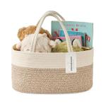 Kodomoore Diaper Caddy Organizer, Empty Gift Basket for Newborn Essentials, Baby Storage Basket, Stylish Gift Bag for Baby Shower, Boys and Girls – Small, White and Beige Brown