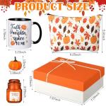 Yetene 10 Pcs Fall Gift Orange Get Well Gift Basket Include Pumpkin Spice Candle Coffee Mug Socks Makeup Bag Hair Tie Mini Artificial Pumpkins Maple Leaves and Box Self Care Birthday Spa Set for Women