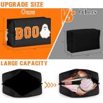 Dripkiaa Halloween Makeup Bag Chenille Patch Travel Cosmetic Bag Organizer Large Capacity Toiletry Bag Make Up Bags Cosmetic Pouch, Boo Basket Gifts for Women, Girls - Black