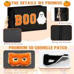 Dripkiaa Halloween Makeup Bag Chenille Patch Travel Cosmetic Bag Organizer Large Capacity Toiletry Bag Make Up Bags Cosmetic Pouch, Boo Basket Gifts for Women, Girls - Black