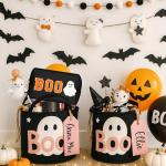 Dripkiaa Halloween Makeup Bag Chenille Patch Travel Cosmetic Bag Organizer Large Capacity Toiletry Bag Make Up Bags Cosmetic Pouch, Boo Basket Gifts for Women, Girls - Black