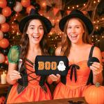 Dripkiaa Halloween Makeup Bag Chenille Patch Travel Cosmetic Bag Organizer Large Capacity Toiletry Bag Make Up Bags Cosmetic Pouch, Boo Basket Gifts for Women, Girls - Black