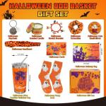 MUOUAKATE Boo Basket Stuffers for Women, 11 PCS Halloween Gifts Basket Items for Adults Teens with Halloween Tumbler with Lid and Straw Sock Keychain Makeup Bag for Sister Friends Family Coworkers