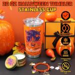 MUOUAKATE Boo Basket Stuffers for Women, 11 PCS Halloween Gifts Basket Items for Adults Teens with Halloween Tumbler with Lid and Straw Sock Keychain Makeup Bag for Sister Friends Family Coworkers